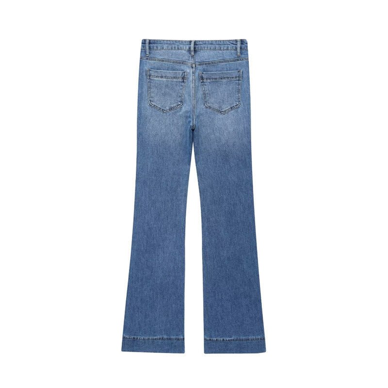 European And American Style Fashion Simple Stickers Pocket Decoration High Waist Jeans