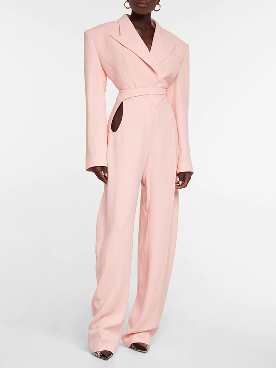 Lapel Long Sleeve Shoulder Pad Fitted Coat Women