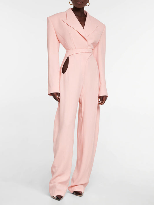 Lapel Long Sleeve Shoulder Pad Fitted Coat Women