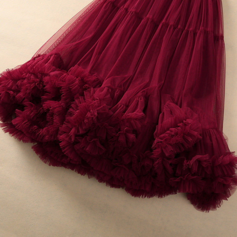 Mesh Oversized Puffy Swing Elastic Waist Skirt
