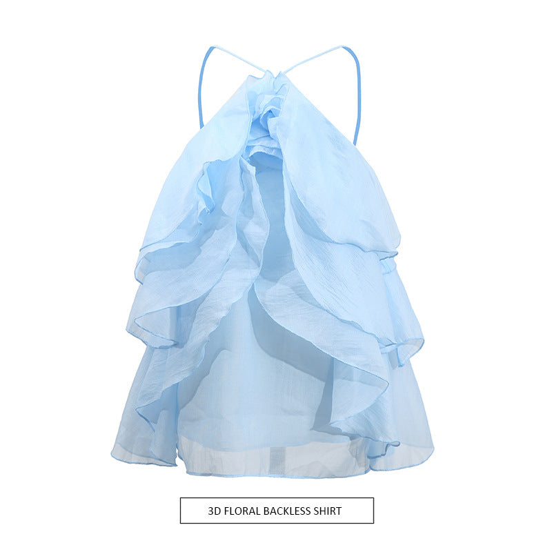 Ruffled Shirt Halter Design Sleeveless Camisole