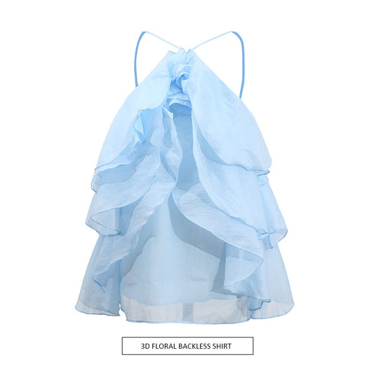 Ruffled Shirt Halter Design Sleeveless Camisole