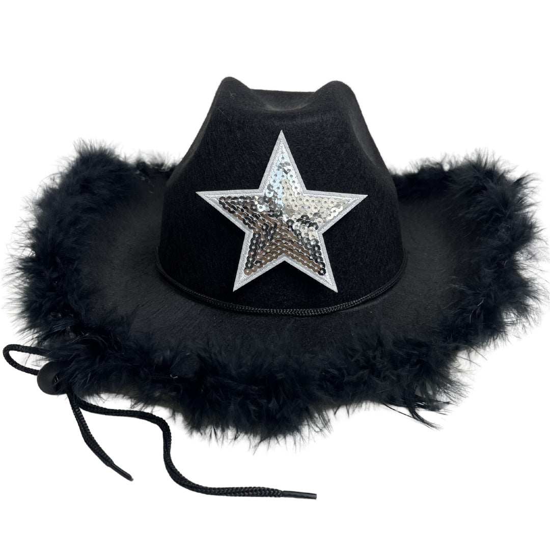 Rhinestone Burr Cowboy Hat Diamond Cross Black Performance Cap