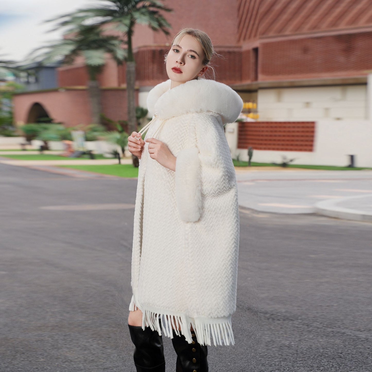 New Tassel Solid Color Cape Knitted Thick Mid-length Shawl