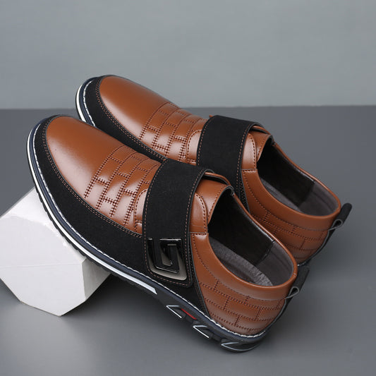 Casual Velcro Cover Foot Embroidered Men's Leather Shoes