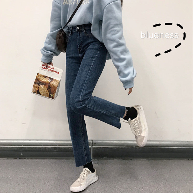 match Chic Net Red High Waist Calf Jeans Women