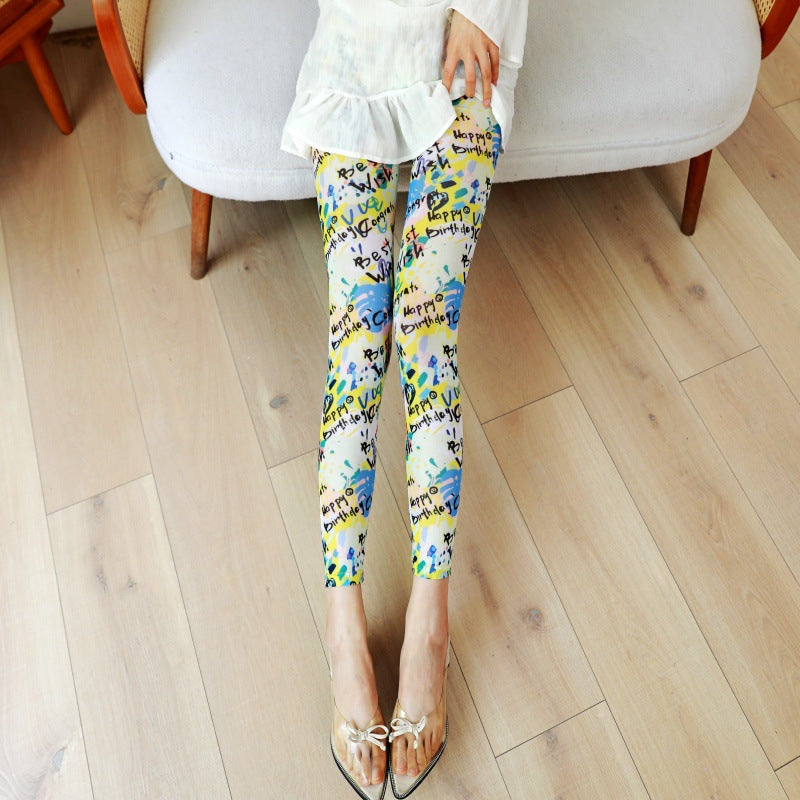Fashionable Stretchy Mesh Pants With Printed Design