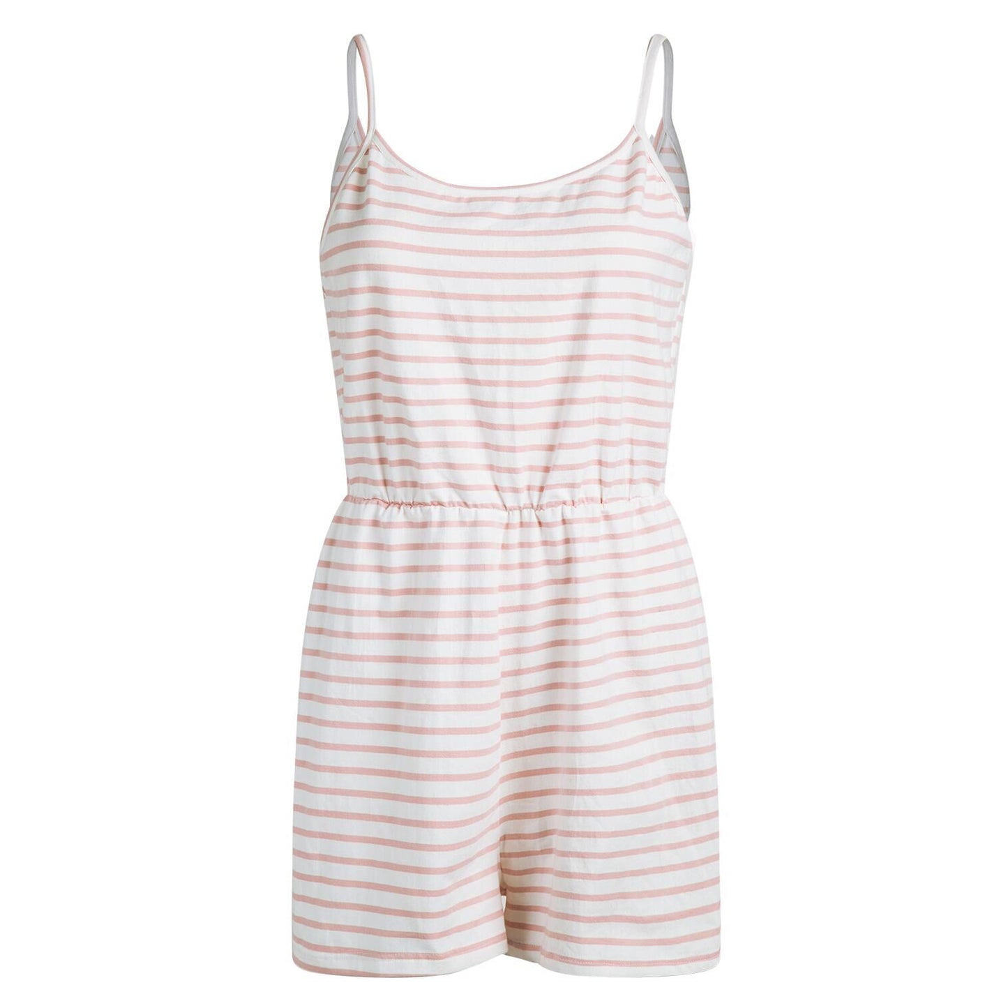 Afslappet stribet bomuldsjumpsuit med spaghettistropper