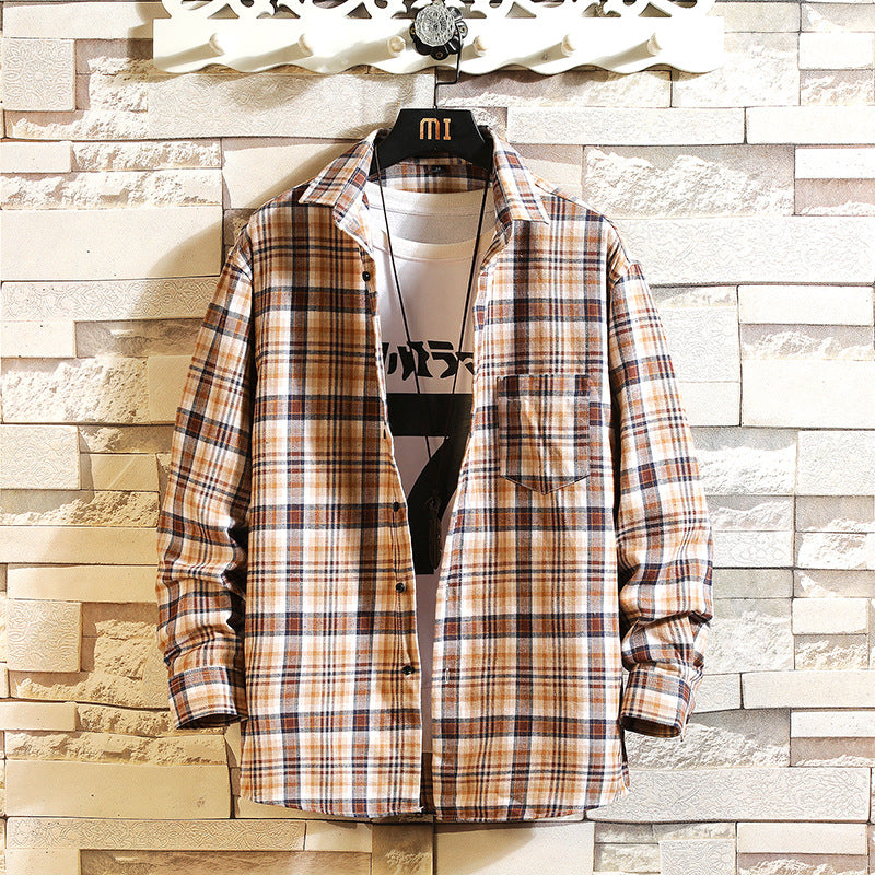 Men's Checked Long-sleeved Shirt School Suit