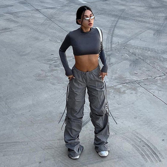 Loose-fitting Wide-leg Trousers Women's Street Drawstring