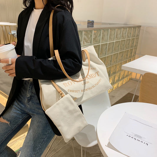 Large Capacity Canvas Women's Fashion Tote Tote Simple Shoulder Bag
