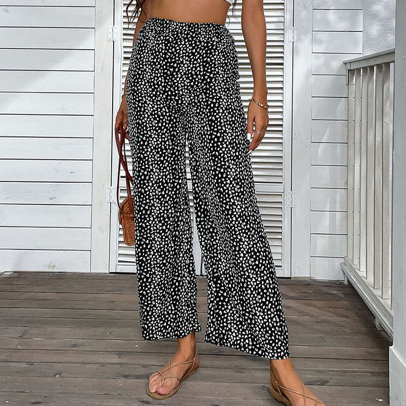 Fashion Women's Wear Elastic Waist Wide Leg Cropped Pants