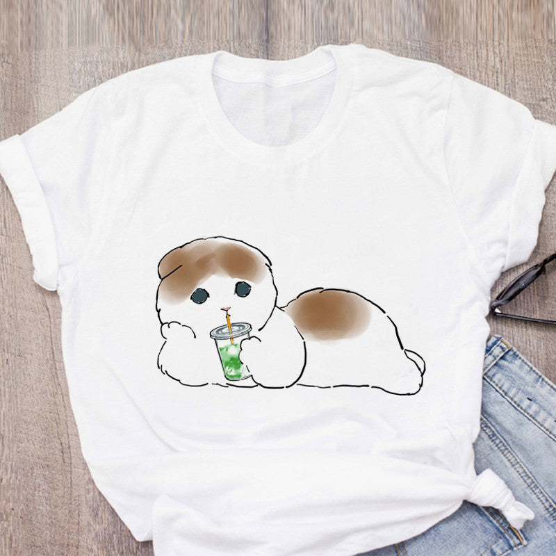 Personality Cute Cat Print Fashion Girlfriends Couple T-shirt