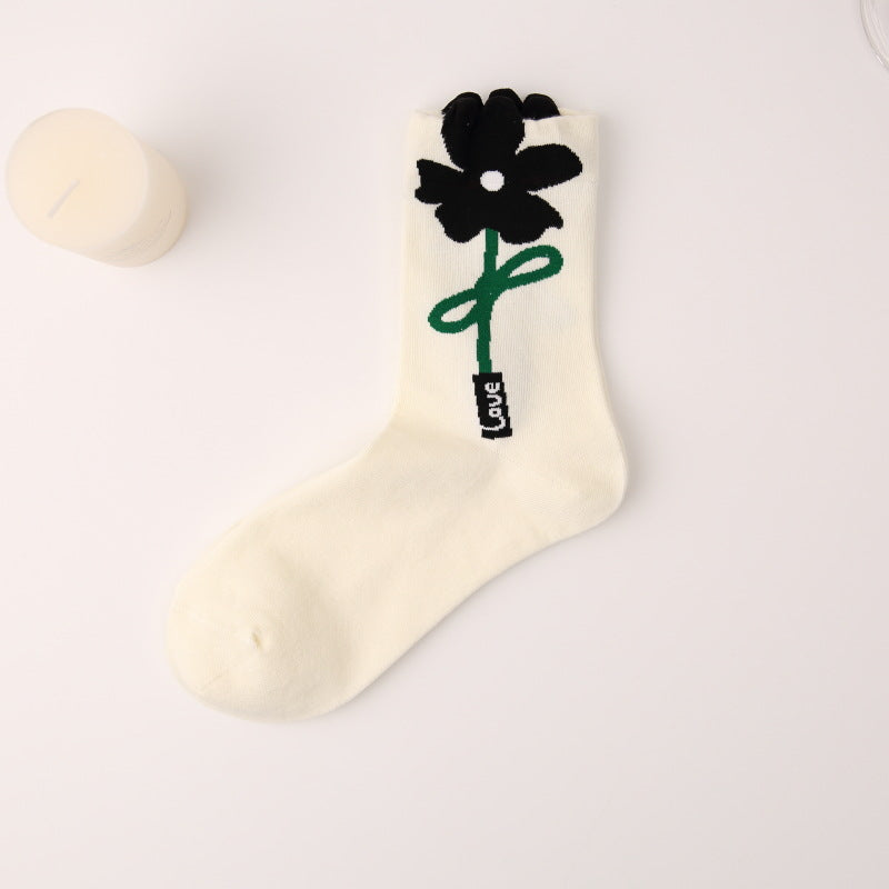 Bow three-dimensional flower cotton socks checkerboard rabbit