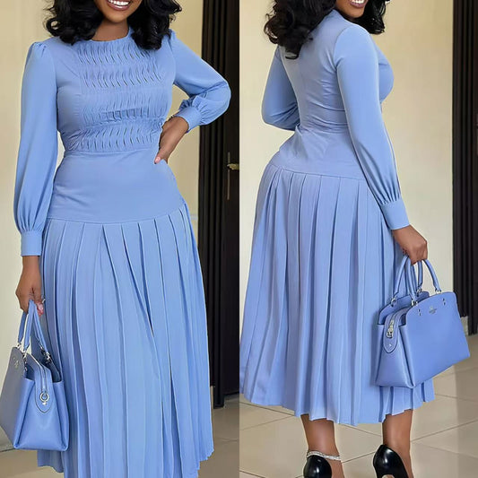 Fashionable Long-Sleeve Solid-Color Dress For Women