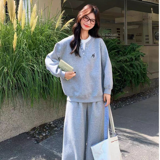 Retro Fashion Round Neck Long Sleeve Suit Women