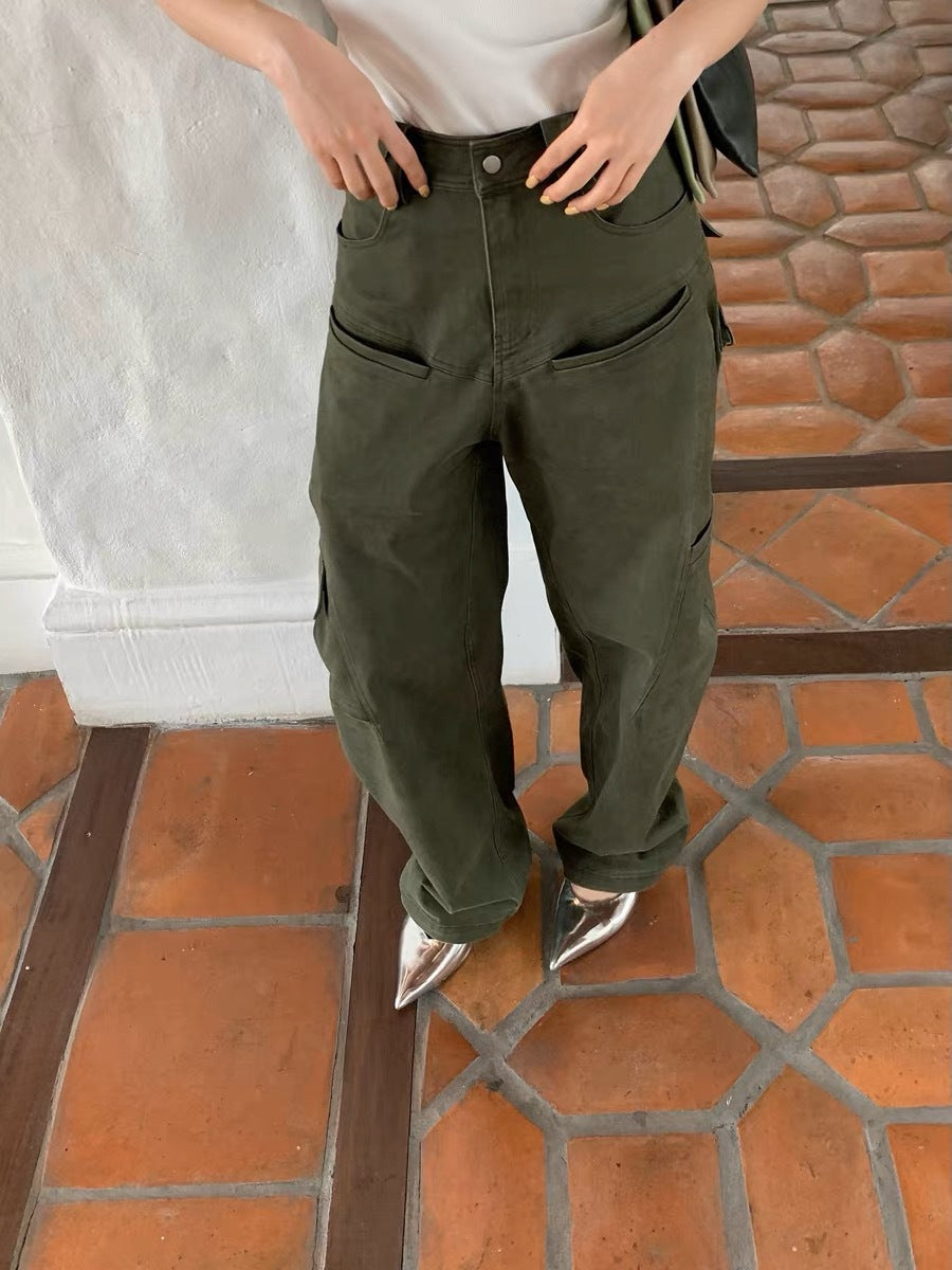 Cotton Wide Leg Loose Retro Casual Neutral Slimming Multi-pocket Profile Overalls For Women