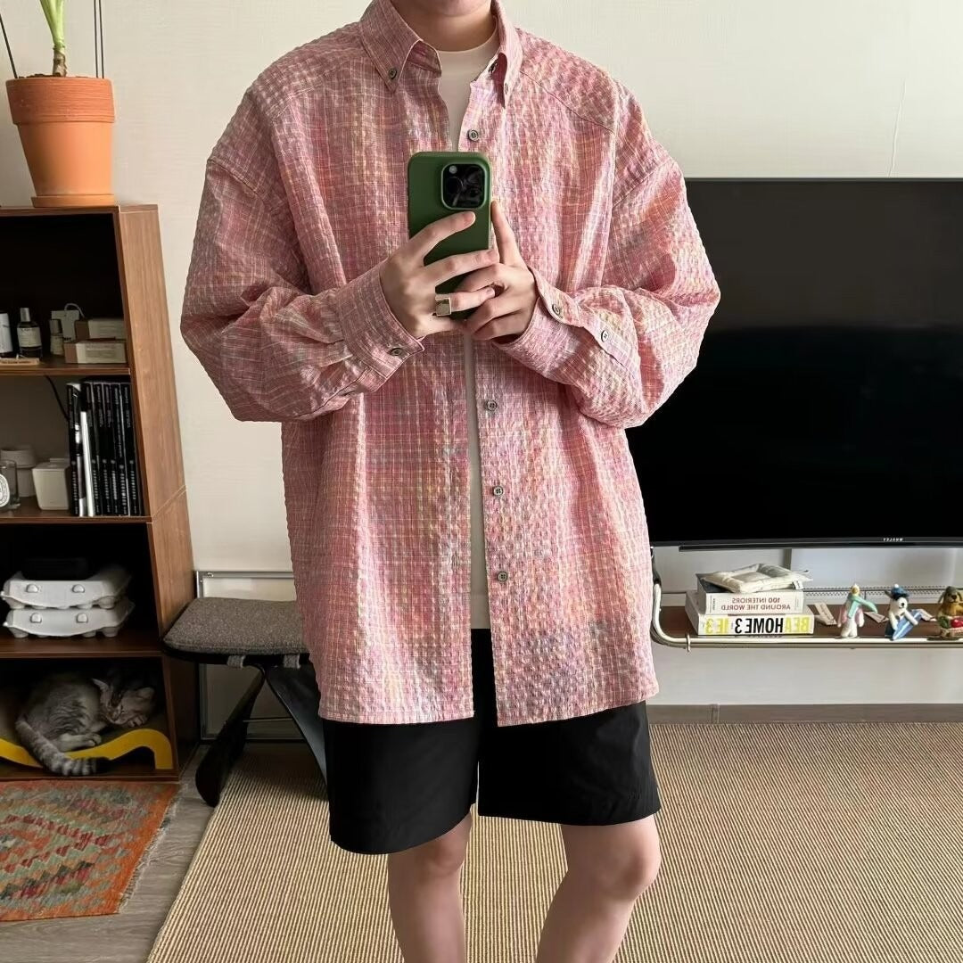Men's Retro Loose Casual Plaid Shirt