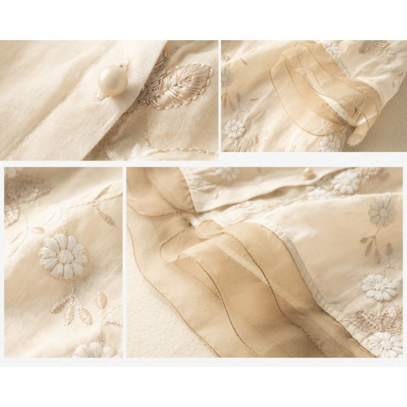 Artistic Retro Heavy Industry Embroidered Cotton And Linen Top