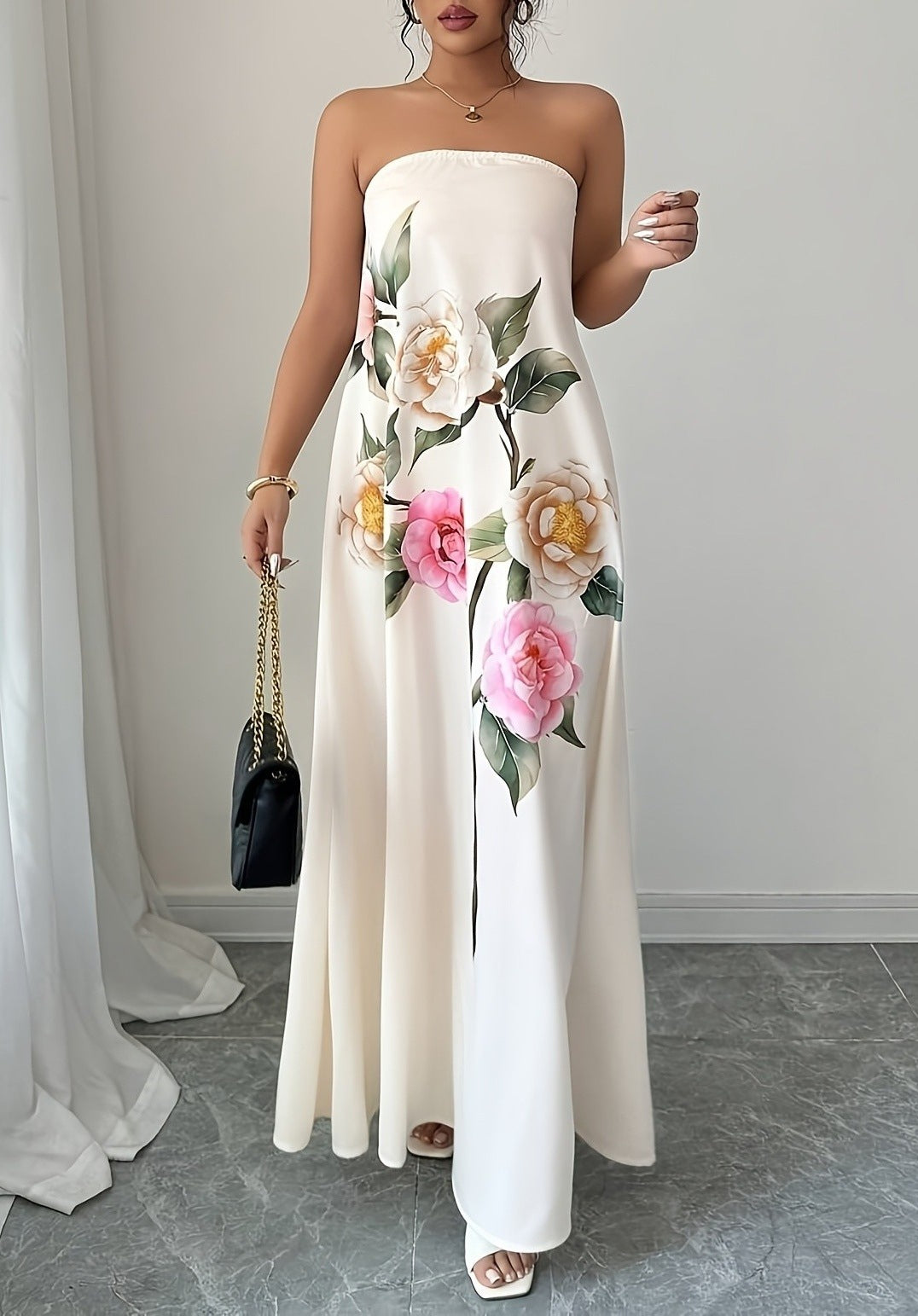 Floral Strapless Dress A Stylish Casual One-piece