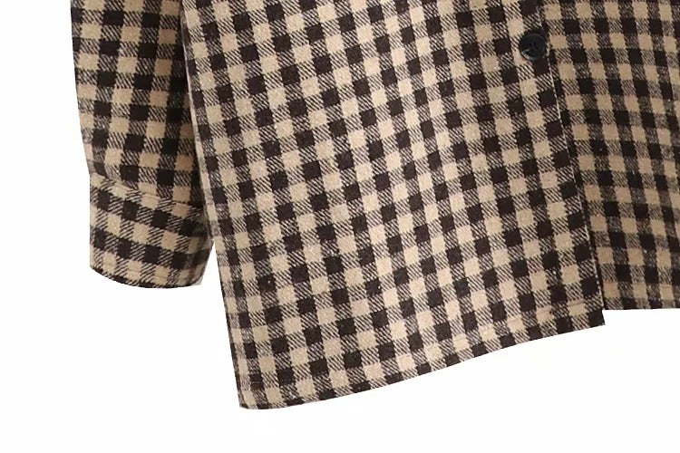 Coffee Color Plaid Loose Mid Length Shirt Jacket