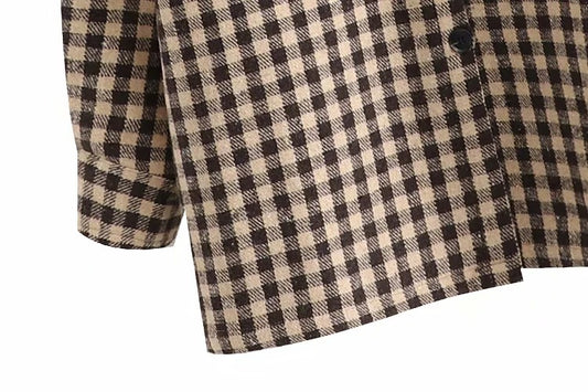 Coffee Color Plaid Loose Mid Length Shirt Jacket