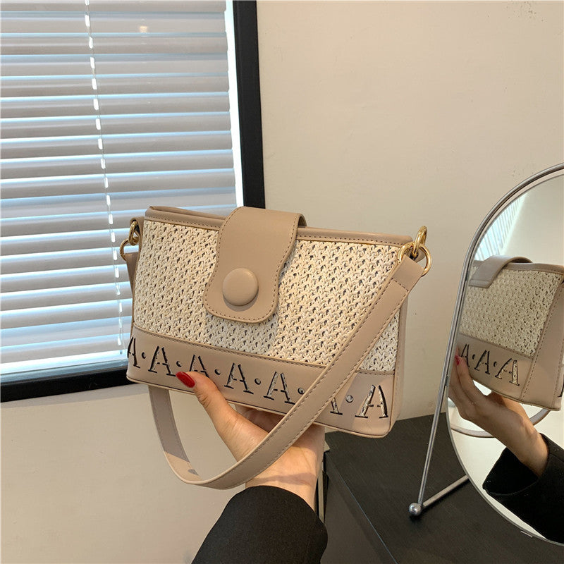 Summer Fashion Woven Female Niche Korean Style Advanced Texture Letters Hollow Shoulder Bag