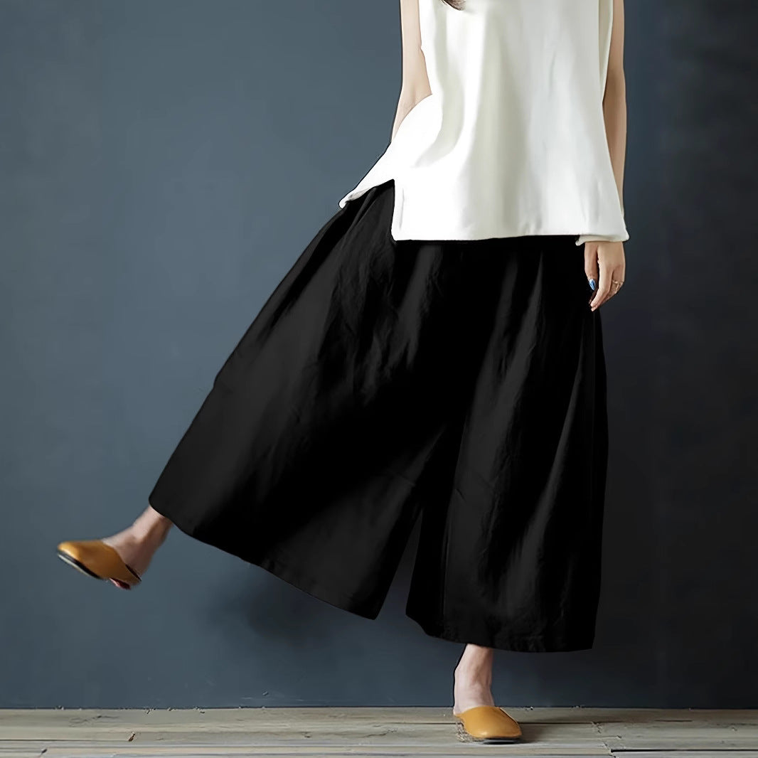 Coarse Linen Solid Color Cotton And Linen Texture Smoke-sensitive Gray Wide-leg Pants
