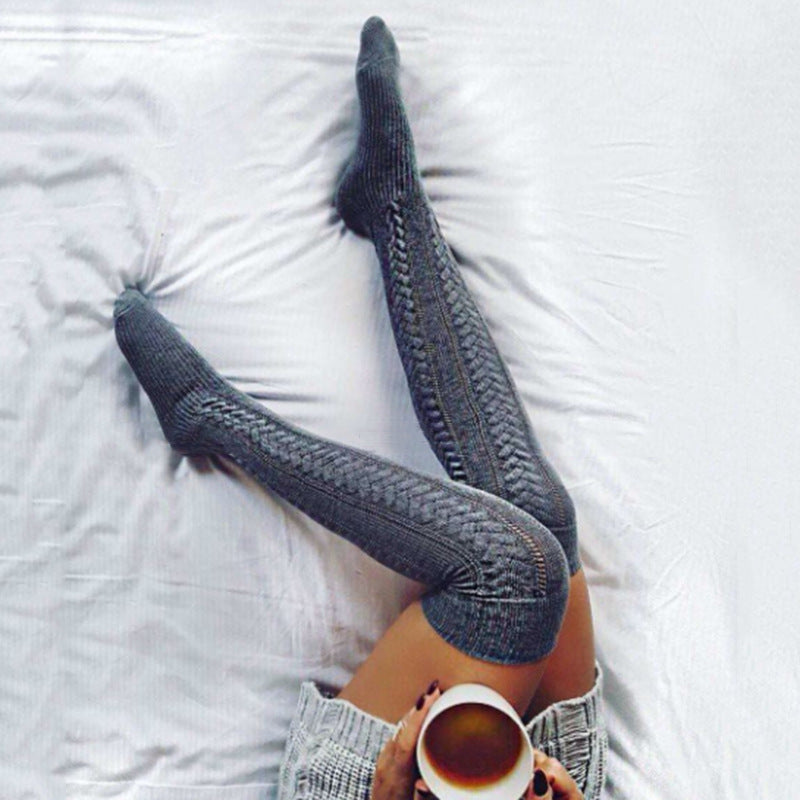 Pure Color Long Tube Over The Knee Pile Pile Socks