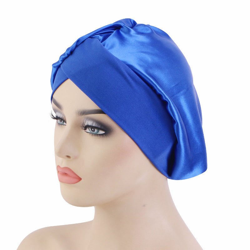 Solid Color Cross-Brim Satin Nightcap Hair Care Hat