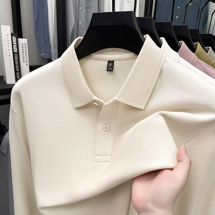Mercerized Cotton Long-sleeved Polo Shirt Men's Spring And Autumn Casual Clothing For Middle-aged Dad Breathable Bottoming