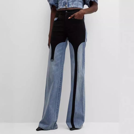 Casual Højtaljede Lige Bukser Løse Vaskede Jeans