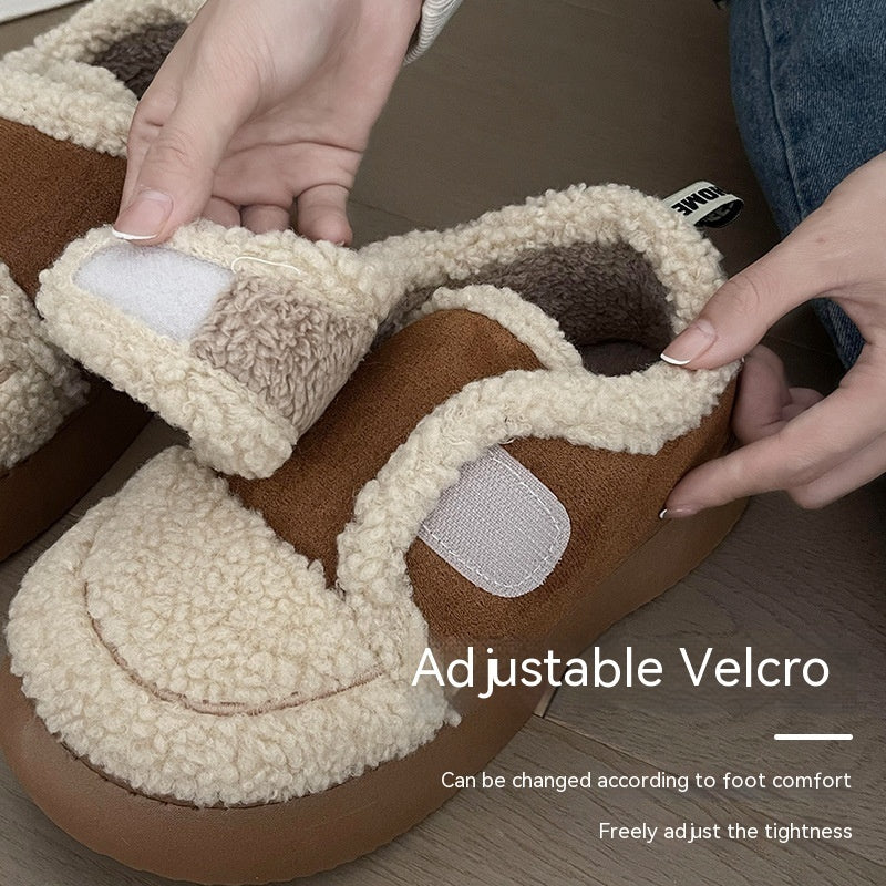 Retro Indoor And Outdoor Plus Velvet Warm Slugged Bottom Non Slip Cotton Slippers