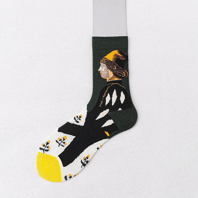 Mid Tube Mori Flower Stockings Street Illustration Sports Socks