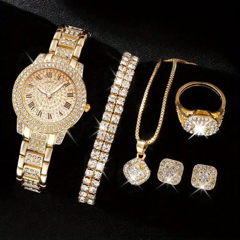 Dame Diamant Mode Romersk Quartz Ur Femsæts