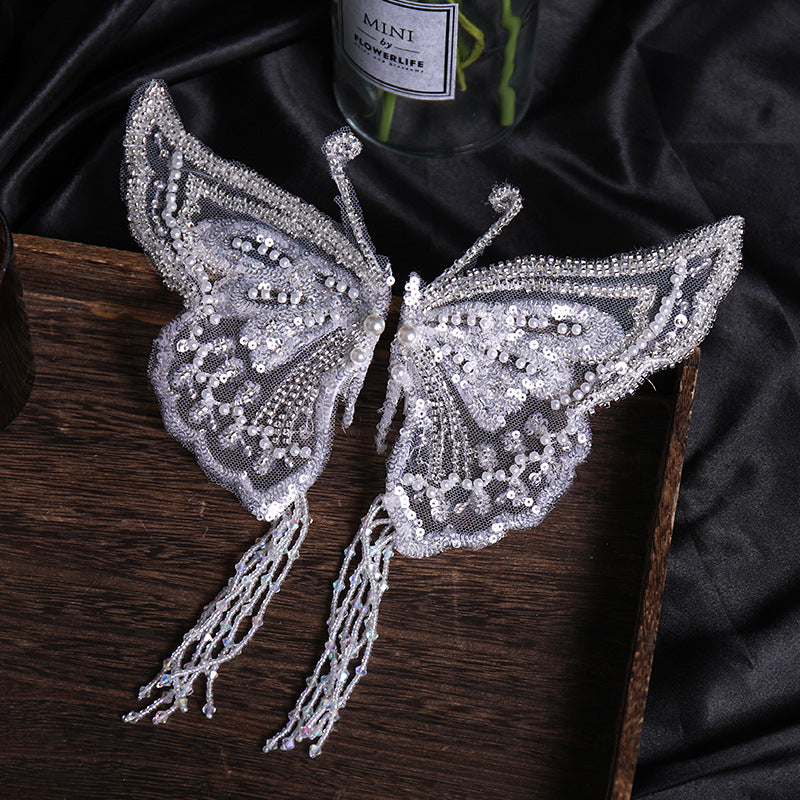 Mesh Red Sequin Tassel Lace Butterfly Clip