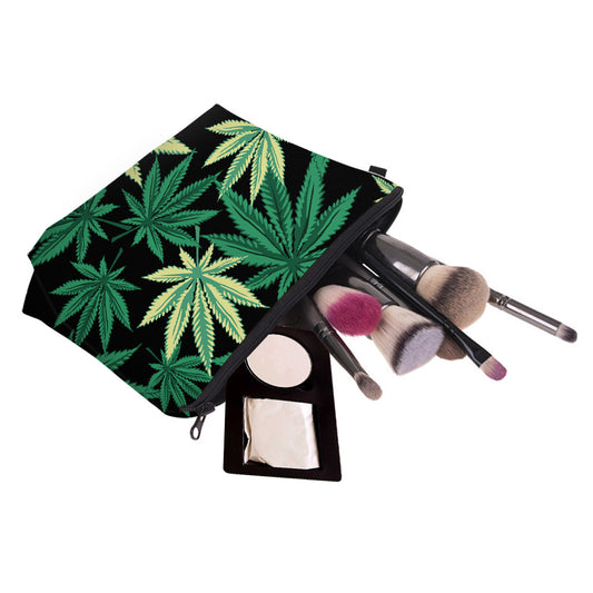 Printed Leaf Waterproof Double Layer Cosmetic Bag