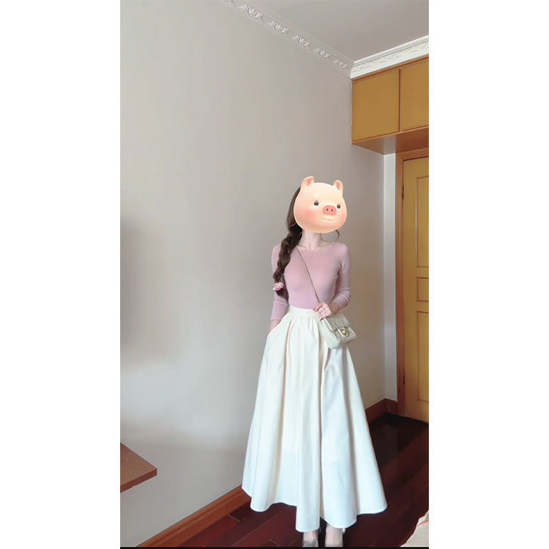 Women's Slim Fit Long Sleeve Top High Waist Skirt Set