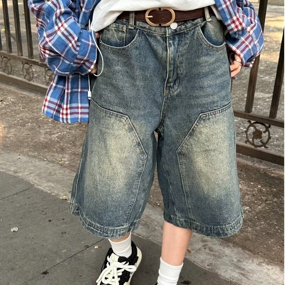 Straight Wide Leg Distressed Loose Leisure All-matching Cropped Pants
