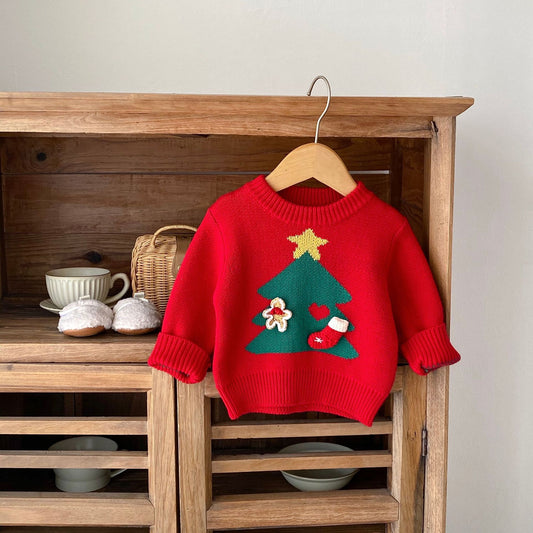 Autumn And Winter Sweater 0-3 Years Baby Girl Christmas Tree Jacquard Pullover Sweater Coat