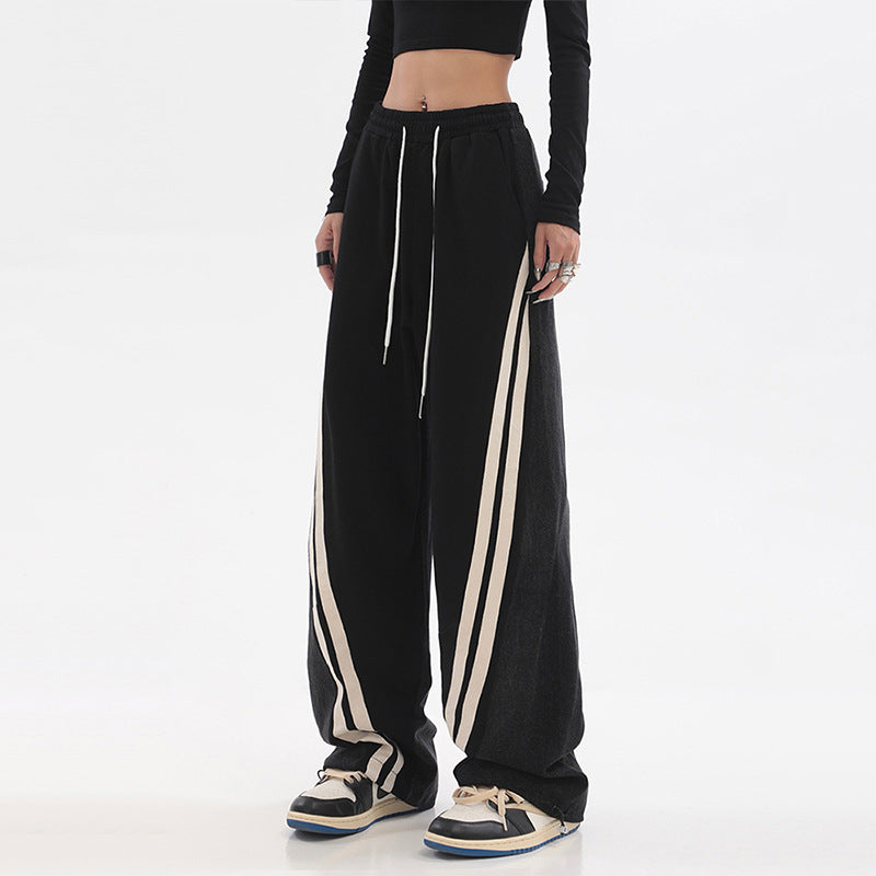 Patchwork-jeans amerikansk High Street løse bukser med brede ben hiphop-sportsbukser