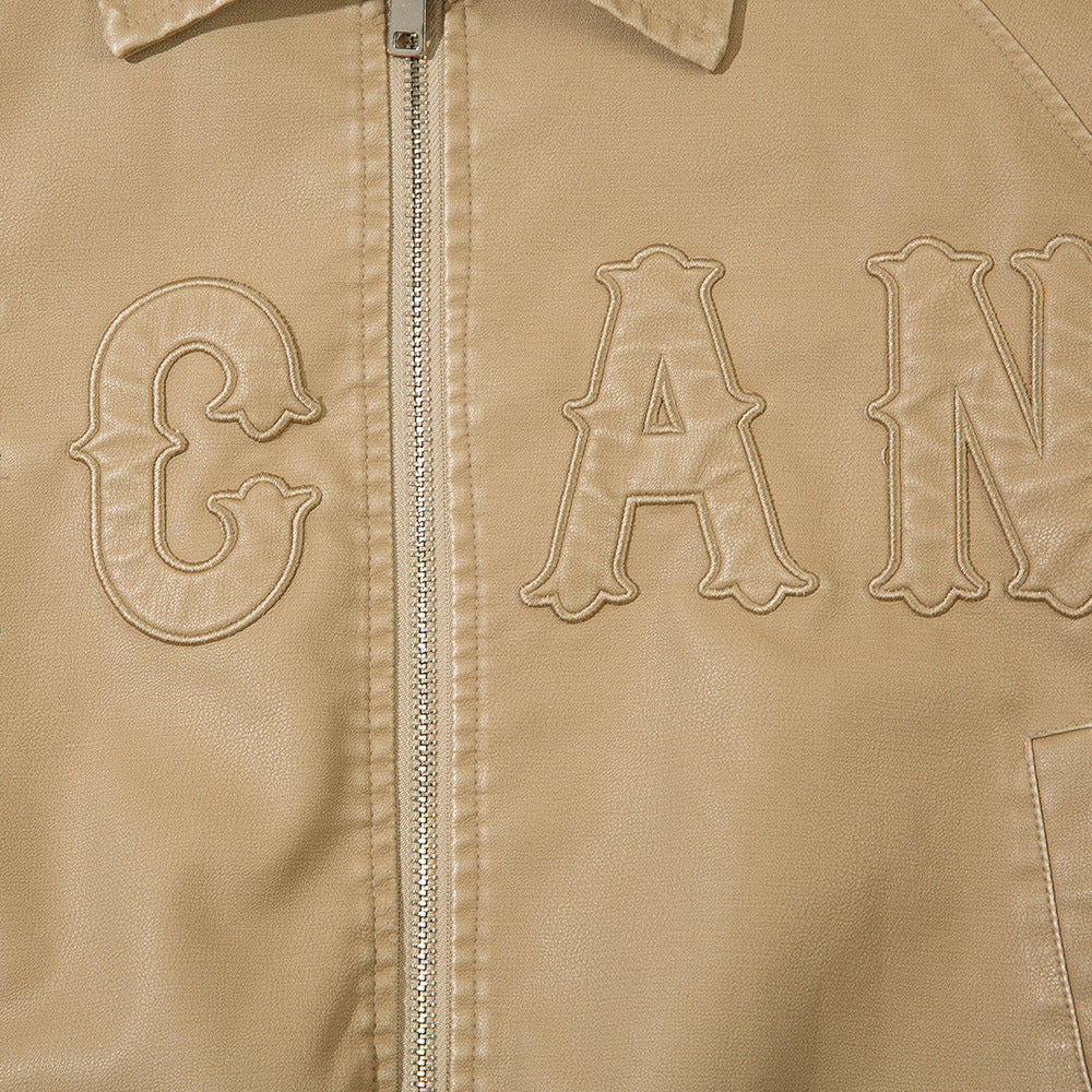 Letter Embroidery Pu Leather Coat Men