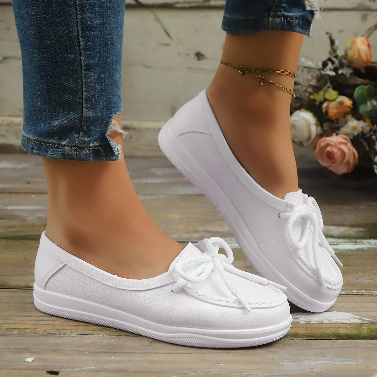 Genuine Leather Soft-Soled Slip-On Loafers Flat Shoes For Middle-Aged And Elderly Women
