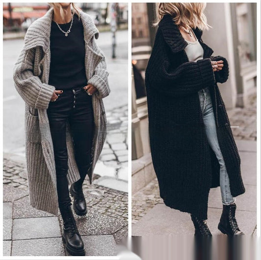 Large Lapel Knitted Cardigan Coat Sweater