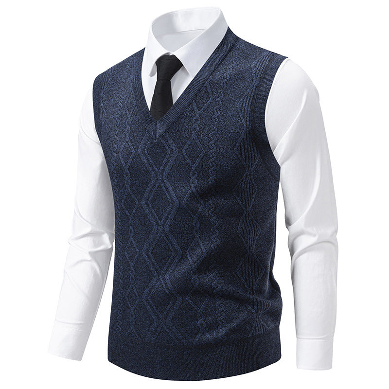 Men's V-Neck Slim-Fit Jacquard Pullover Vest