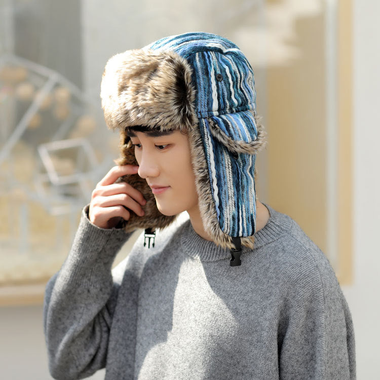 Rainbow Color Fleece-lined Thick Earflap Hat