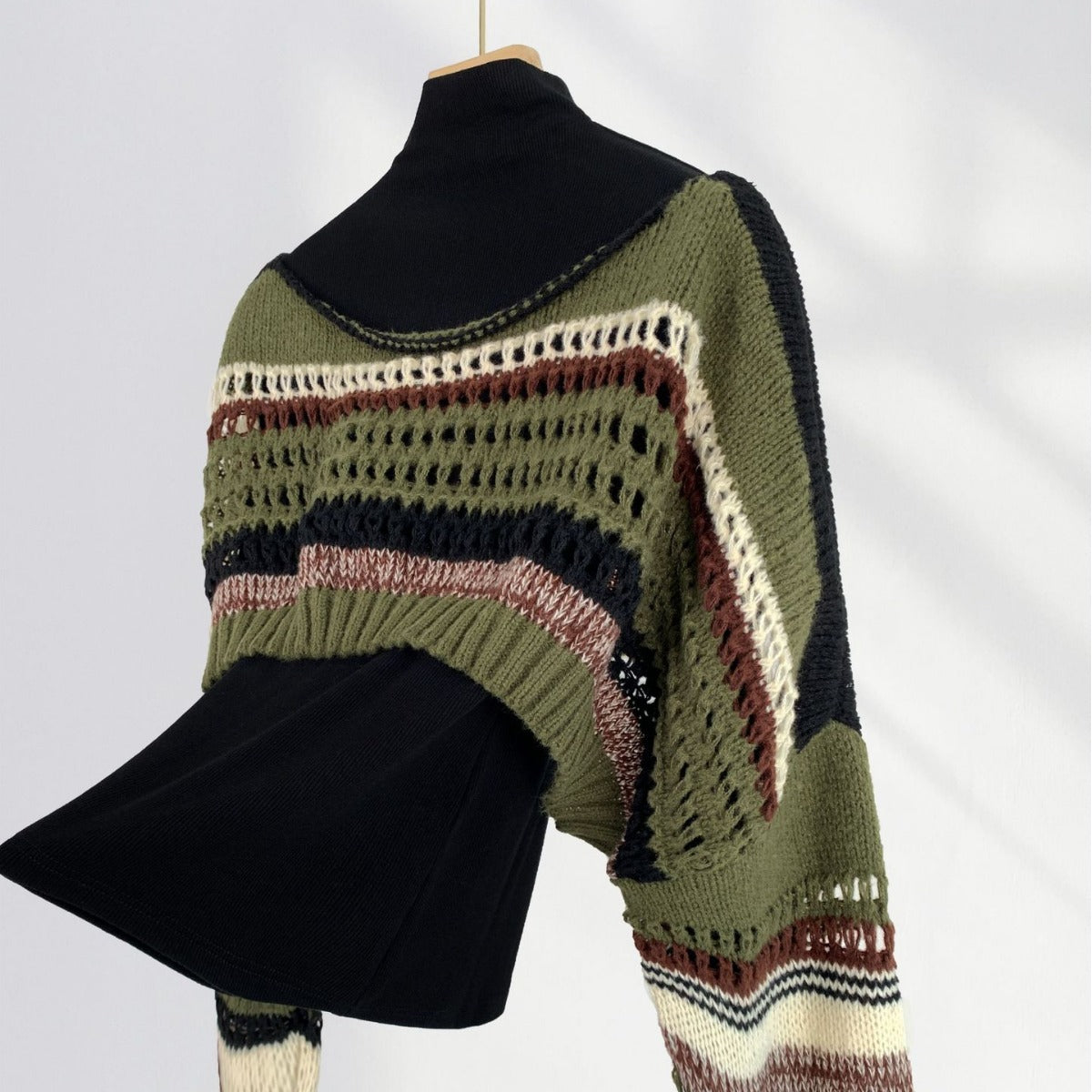 Retro American Hot Girl Lazy Sweater Women's Crocheted Striped Stitching Loose Short