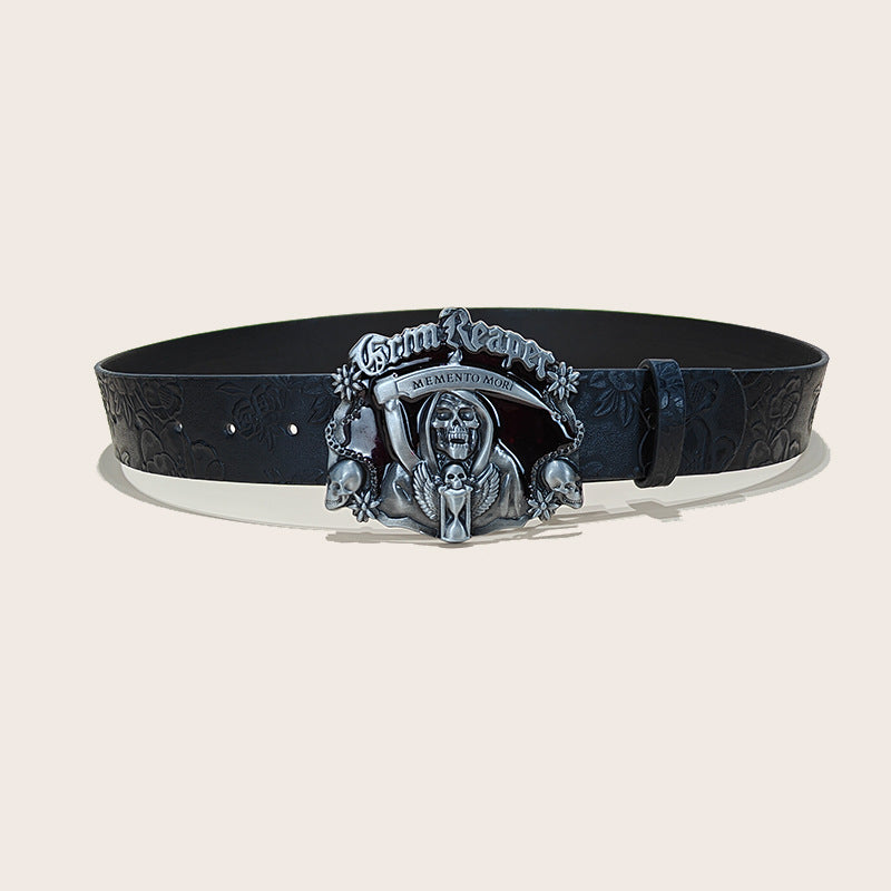 Personalized Skull And Rose Embossed PU Leather Belt