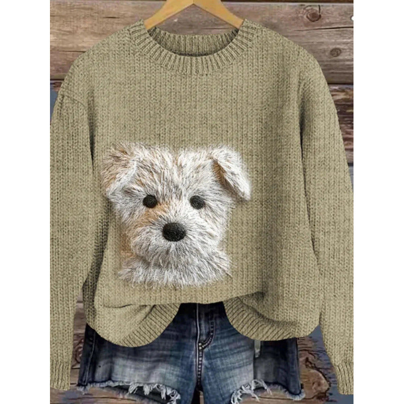 Womens Printed Crew-Neck Chunky-Knit Faux Sweater
