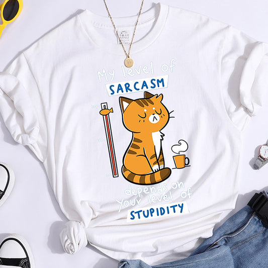 Mønstret T-shirt Moderigtig Printet Mode Løs T-shirt Kat